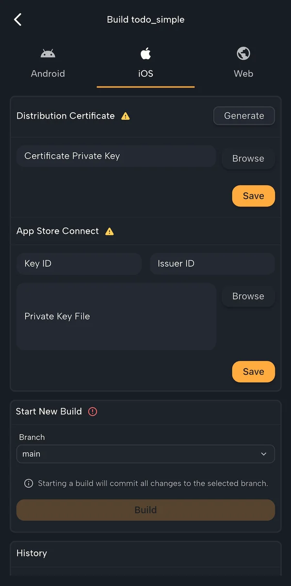 Nowa Go iOS build and App Store Connect setup
