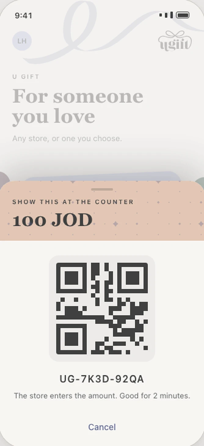 Ugift QR to pay at the counter